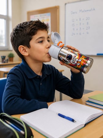 304 Paslanmaz Çelik Termos Çift İçim Modlu Kilit Kapaklı Çocuk Matarası 600 ML Gri