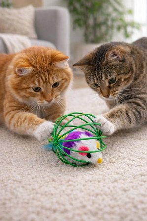 Kedi Oyuncağı Kafesli Peluş Fare Zilli Tüylü Top Oyuncak Kediler İçin Eğlenceli Av Oyuncağı