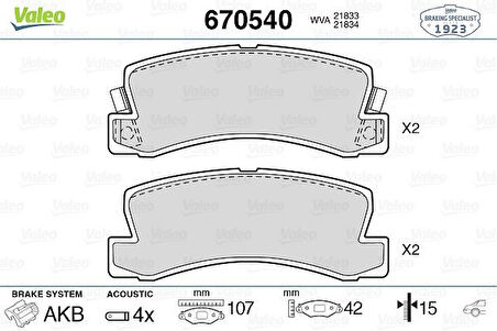 Toyota Arka Fren Balatası Toyota Avensis 97-03 Camry 91-97 Celica 93-99 Lexus 300 00-03 Vista 90-> - Valeo 670540