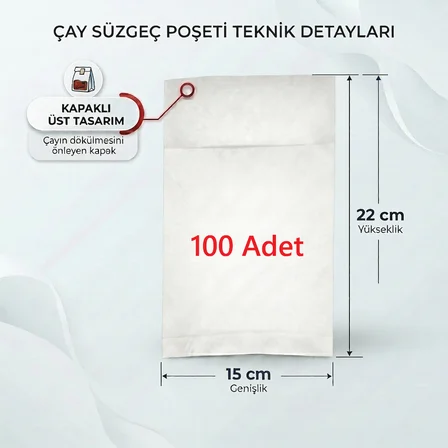 endüstriyel demlik i̇çi çay filtresi körüklü kapaklı çay süzgeci boş demlik poşeti bonesi 15x22 cm 100 adet ((100 lü) bitki kış çay demleme