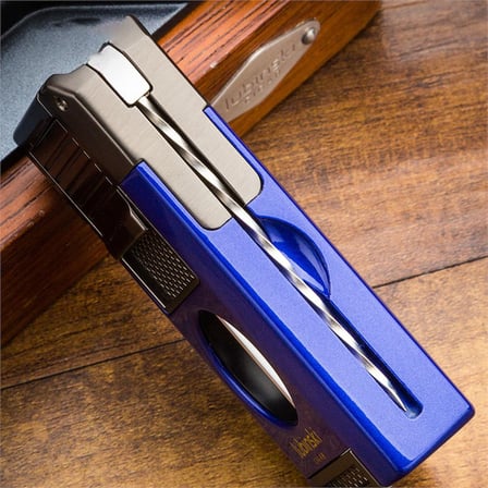 Lubinski Premium Çift Torch Puro Çakmağı Dahili V-Cut Kesici - Delici - İğne- Sehpa Mavi LB-168