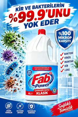 Fab Power Klasik Çamaşır Suyu 4X4L