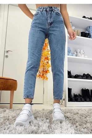 Çnr Kadın Yüksek Bel Mom Jeans Likralı Esnek Kot Pantolon Yeni Hsn