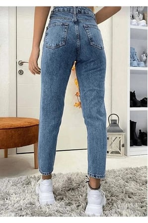 Çnr Kadın Yüksek Bel Mom Jeans Likralı Esnek Kot Pantolon Yeni Hsn