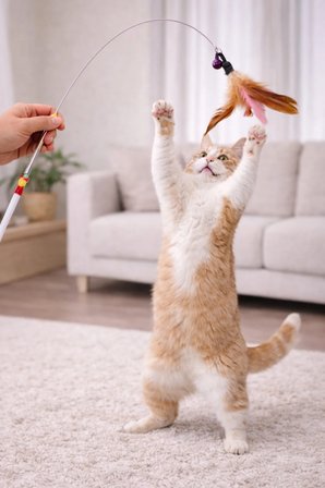 90 cm Kedi Oyun Oltası Zilli Tüylü – Dayanıklı, Eğlenceli İnteraktif Kedi Oyuncağı