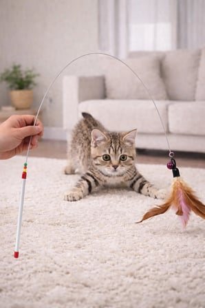 Arvital 90 cm Zilli ve Tüylü Kedi Oyun Oltası, Pembe İnteraktif Oyuncak
