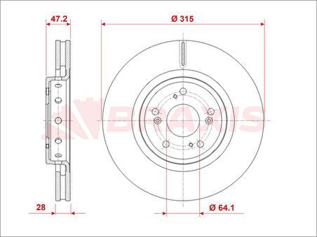 Honda On Fren Diski (aynası) Honda Crv 1.6 Dtec-2.2 Dtec 2012-> (315x5) - Braxıs Ae0928
