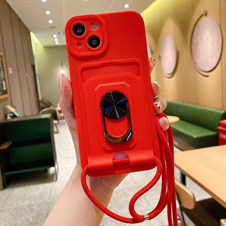 iPhone 13 Pro Max Kamera Korumalı Askılı Kartlıklı Kılıf