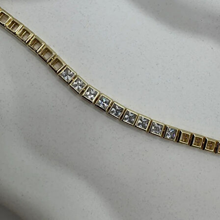 Özel Seri Diamond Grid Taşlı Kare Detay Bileklik - Gold