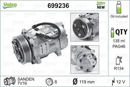 Psa Klima Kompresoru P206 1,4hdi P406 Xantıa P306 Xsara P806 Evasıoan Boxer II Jumper II 2,0hdi 2,0 16v - Valeo 699236