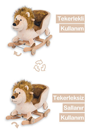 Babymiss Tekerlekli Ve Ahşap Ayaklı Sallanan At, Eşek Peluş Oyuncak - Aslan