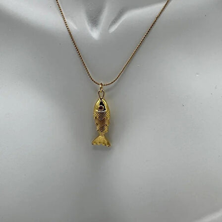 Çelik Gold Balık Kolye  - Gold