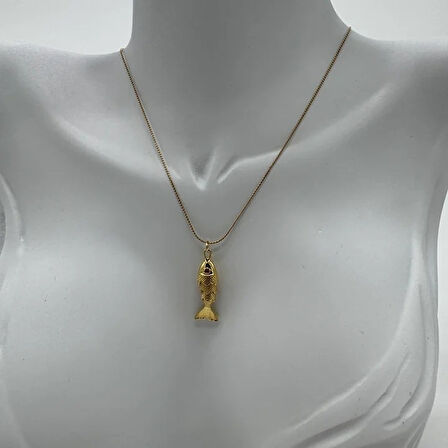 Çelik Gold Balık Kolye  - Gold