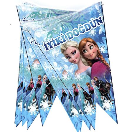 Frozen (Karlar Ülkesi) Temalı Temalı Üçgen Flama Bayrak Süs