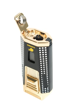 Cohiba Çift Torch Pürmüz Delicili Siyah Beyaz Nokta Desenli Metal Puro Çakmağı - TR9475