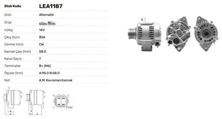 Toyota Ticarı Alternator 12v 85a Toyota Corolla Hilux Hiace Land Cruıser (denso Tipi) - Lucas Lea1187