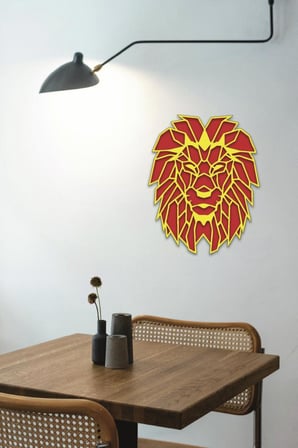Ahşap Aslan Duvar Tablosu Sarı Kırmızı Tablo Aslan Tablosu