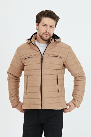 Mero Life Erkek Vizon Dar Kesim Kapüşonlu Süet Mont