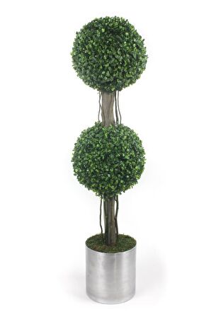 Yapay Ağaç Şimşir Top 2li Model Paslanmaz Aleminyum Saksılı