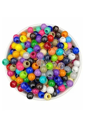 10mm Karışık Renkli Plastik Boncuk,renkli Geniş Delik Makrome Boncuğu (50GR,~160 ADET BONCUK)