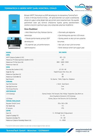 TommaTech S 60A 12/24/48V MPPT Şarj Kontrol Chz.