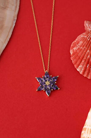 925 Ayar Gümüş Renkli Taşlı Lotus Çiçeği Kolye