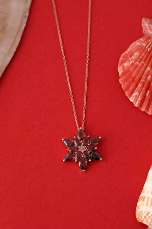 925 Ayar Gümüş Renkli Taşlı Lotus Çiçeği Kolye