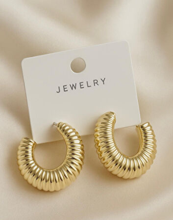 Altın Renk Ribbed Halka Küpe