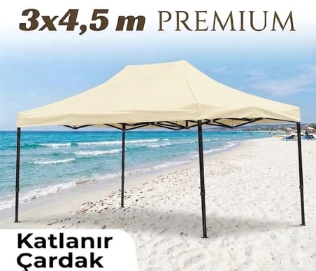 Missidea Premium 3x4,5m Katlanır Bahçe Tentesi Krem Çelik İskelet Suya Dayanıklı Polyester