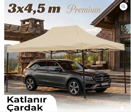 Missidea Premium 3x4,5m Katlanır Bahçe Tentesi Krem Çelik İskelet Suya Dayanıklı Polyester