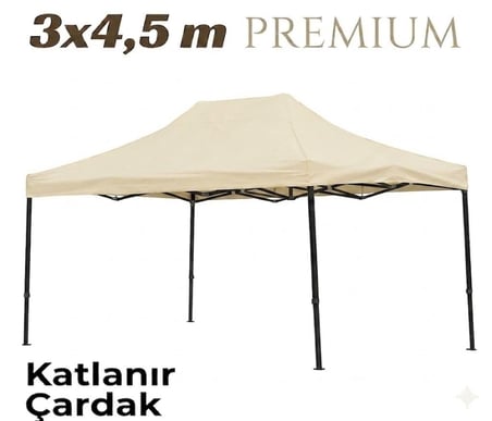 Missidea Premium 3x4,5m Katlanır Bahçe Tentesi Krem Çelik İskelet Suya Dayanıklı Polyester