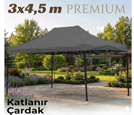 Missidea Premium Katlanır Çardak Bahçe Tentesi 3x4.5 Antrasit Çelik Gövde Polyester Branda Suya Dayanıklı