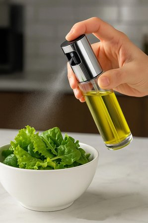 Arvital Sprey Yağ Şişesi Cam Yağlık ve Sirkelik Şeffaf Airfryer Uyumlu Mutfak Gereci