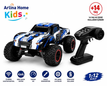 Arlina Home Kids Off-Road Uzaktan Kumandalı Araba 1:12 Ölçek 4x4 Mavi Beyaz