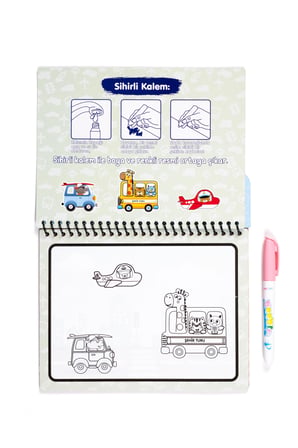 Pedagog Onaylı Sihirli Boyama Kitabı Taşıtlar Araçlar Özel Sulu Kalem ile Magic Water Painting