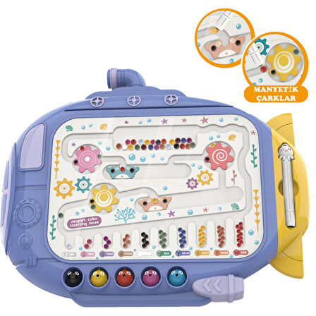 Submarine Manyetik Maze Labirent ve Balık Tutma Eğitici Oyuncak Sayılar ve Labirent Mavi