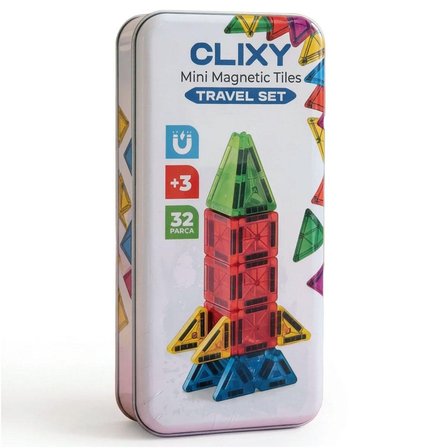 Mini Manyetik Bloklar 32 Parça Travel Set - Teneke Kutulu Şeffaf Tasarım