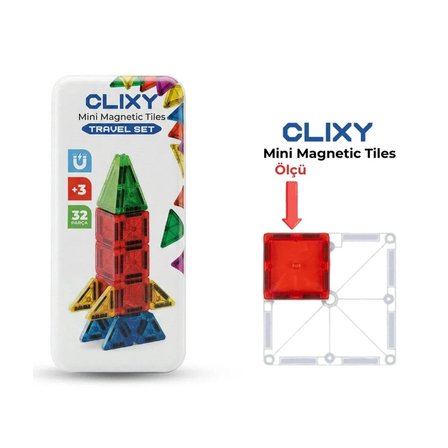 Mini Manyetik Bloklar 32 Parça Travel Set - Teneke Kutulu Şeffaf Tasarım