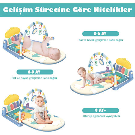Işıklı Sesli Müzikli Oyuncaklı Piyanolu Oyun Halısı Bebek Aktivite Jimnastik Merkezi
