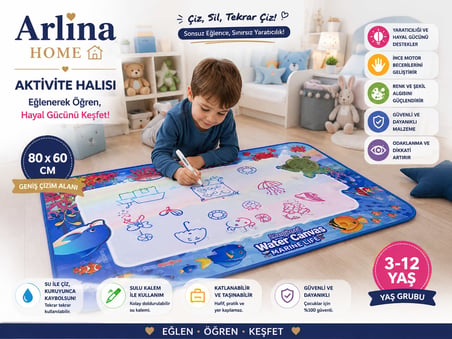 Eğitici Eğlenceli Sihirli Boyama Akvaryum Aktivite Halısı
