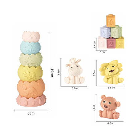 15 Parça Duyusal Oyuncak Banyo Oyuncağı Yumuşak Renkli Parçalar 6AY+