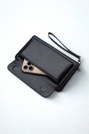 Kişiye Özel İsim Baskılı Hakiki Deri El Portföyü Cüzdan Telefon Bölmeli Fermuarlı Unisex