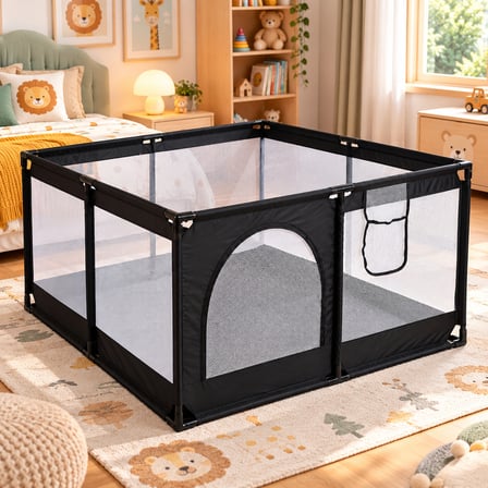 Missidea Bebek ve Çocuk Siyah Oyun Parkı Güvenli Oyun Alanı –120x120 cm