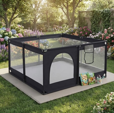 Missidea Bebek ve Çocuk Siyah Oyun Parkı Güvenli Oyun Alanı –120x120 cm