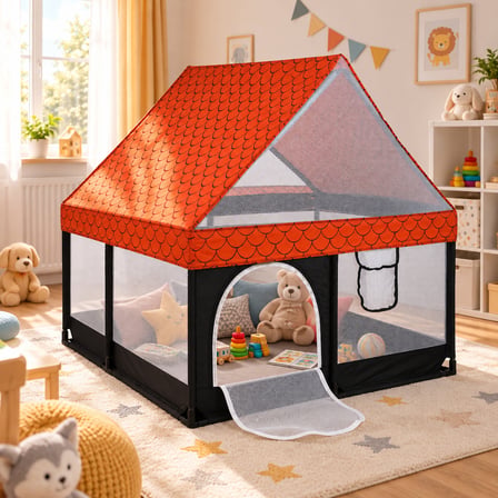 Missidea Siyah Çatılı Kare Bebek ve Çocuk Oyun Alanı 120x120 cm