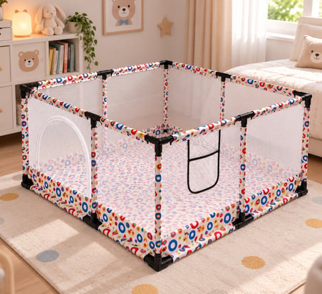 Missidea Çok Renkli Bebek ve Çocuk Oyun Parkı 120x120 cm – Oyun Matı ve 56 Parça Yapboz Blok Hediyeli