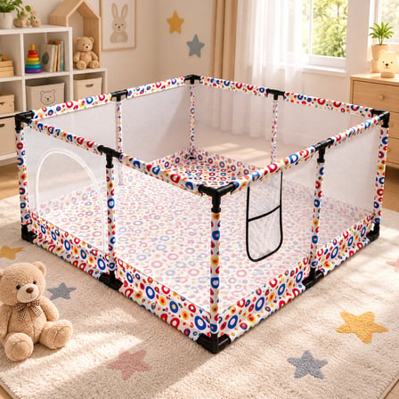 Missidea Çok Renkli Bebek ve Çocuk Oyun Parkı 120x120 cm – Oyun Matı ve 56 Parça Yapboz Blok Hediyeli