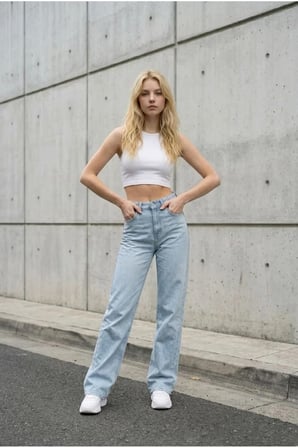 Zofya Den Kadın Açık Buz Mavi Salaş Likralı Kot Pantolon Jean New-1