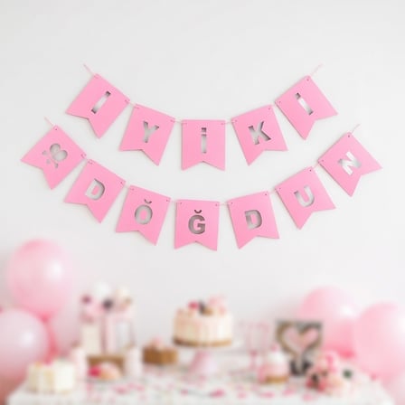 İyi Ki Doğdun Banner Pembe Gümüş Yazılı Doğum Günü Parti Flama Süsü