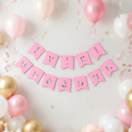 İyi Ki Doğdun Banner Pembe Gümüş Yazılı Doğum Günü Parti Flama Süsü